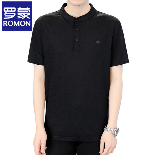 
Romon men's stand-up collar short-sleeved polo clothes summer linen t-shirt men's thin fashion cotton linen half-sleeved casual top 62372 gray 3XL 160Jin [Jin equals 0.5 kg] about