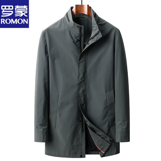 Romon stand collar jacket men's mid-length windbreaker business casual coat light luxury men's coat spring and autumn KD8806 gray 2XL 185 recommended 155-170 Jin Jin equals 0.5 kg