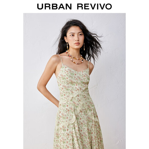 UR [Zhong Chuxi co-branded model] 2025 autumn new women's vacation style floral dress UYL750113 beige print S