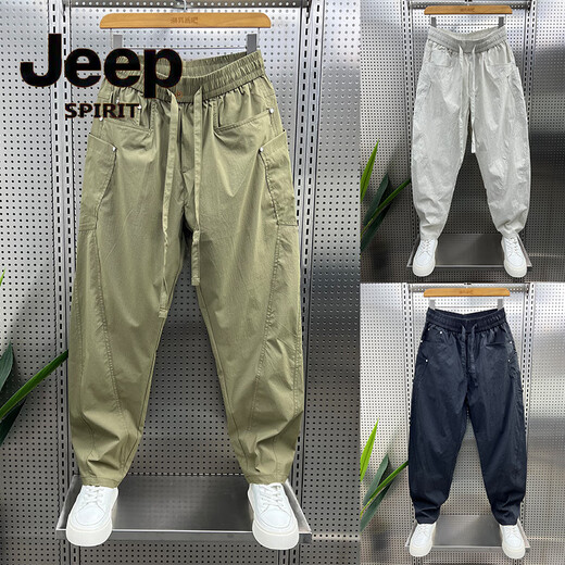 Jeep Spirit Sommer Neue atmungsaktive Schnelltrocknungs-Arbeitskleidung Casual Hosen für Männer lose geradlinige Hose mit breitem Bein Muschi Harlan Scimitar Hosen Militärgrün K210 M 100-125jin [Jin gleich 0,5 kg]