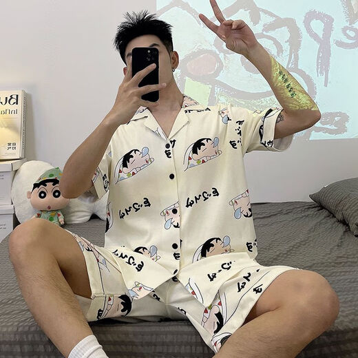 Pajama de fibra de limón Pajamas Summer Shorts Shorts Cartoon Teen Teen Casual Summer Fin Alineal Home Student Set 6623 Men M Standard (alto 165100Jin [Jin equivale a 0.5 kg])