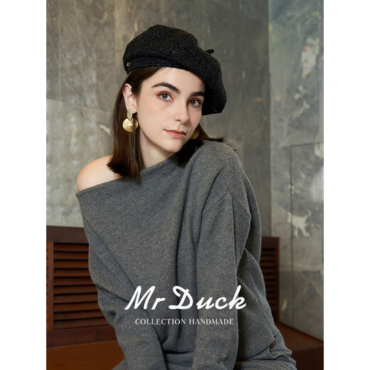 Mr DUCK new product classic white octagonal small fragrant beret female British black pumpkin hat trendy coat hat MW226756-classic white (beret) S (52-54cm)