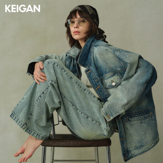 Keigan/reputación abierta actualizada europea importada de piedra pesada molino arco iris lavado de hojas plisas plisadas de mezclilla fábrica de piedra cerámica azul m 36