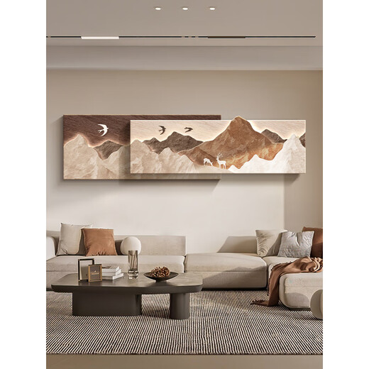 Wen Shiou a une peinture de décoration de salon de dossier de dossier, un mur de canapé de luxe léger peinture de peinture suspendue 2025 Nouvelle peinture de paysage en trois dimensions D a un dossier 12034cm de la peinture de lampe de banque de puissance [Banque de puissance + commutateur de télécommande]