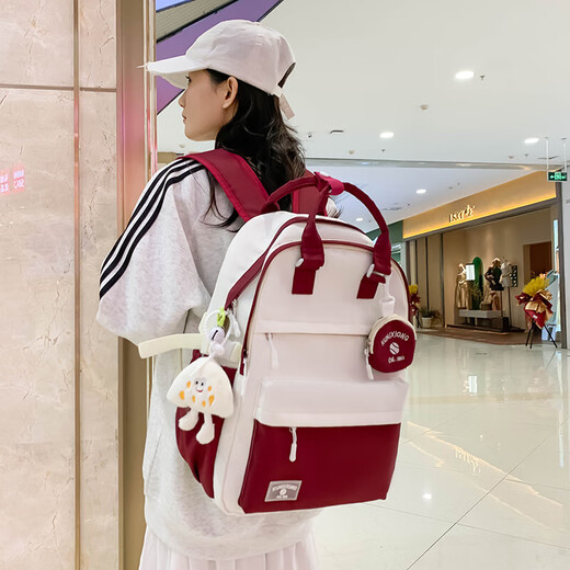 新款高颜值撞色拼接双肩包可爱女生背包大容量潮流时尚电脑包书包 黄色 均码