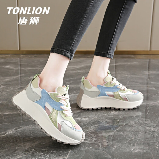 Tang Lion (Tonlion) Chaussures papa Chaussures pour femmes 2025 Automne Height-Enhancing Sole Sole pour femmes Sports polyvalents et chaussures décontractées rose 37
