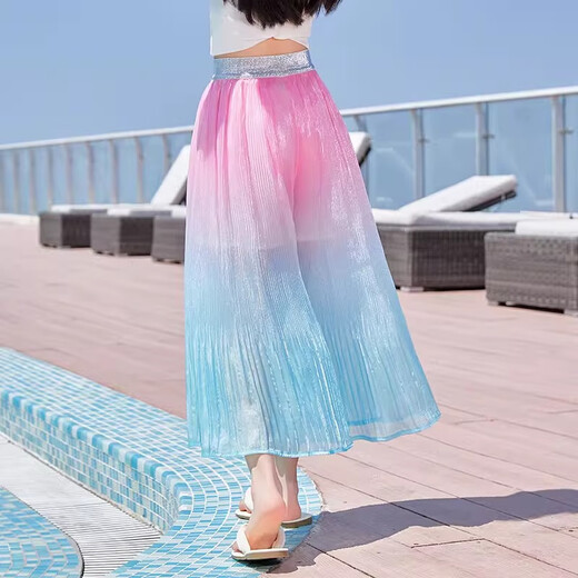 Nickybaby Girls Wide-Bein Hosen Sommer 2025 neue Stil Girls Big Children Gradient Ice Seidenhose Kinder Neun-Punkte-Sommer-Moskito-vorgeschützte Hosen 15275 Gradient 160 cm