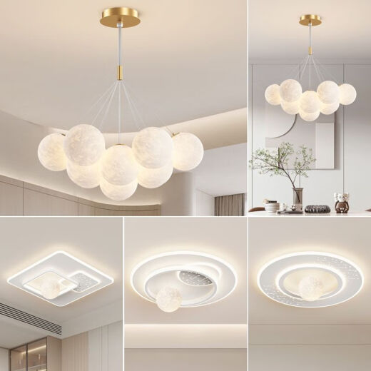 Sala de estar LED Iluminación principal Restaurante Nordic Creative Cream Style Lámpara de techo de dormitorio Lámpara de techo entera Paquete de combinación 1W 9734-Black 7-HEAD TRES COLOR CAMBIO Bola blanca 15