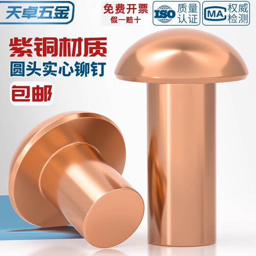 Tianzhuo Hardware National Standard Pure Copper Full Copper Percussion Solid Round Head Rivet Semi-round Head Yuan Cap Copper Nail M2M3M4M5M6M8mm M2*10-200 pieces