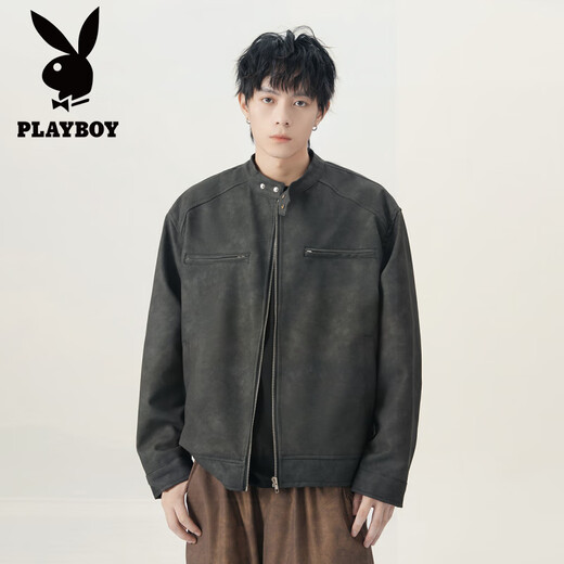Playboy Maillard American brown PU leather jacket men's cleanfi flight jacket cotton motorcycle couple baseball uniform 5713-brown jacket XL recommended 125-145Jin Jin equals 0.5 kg