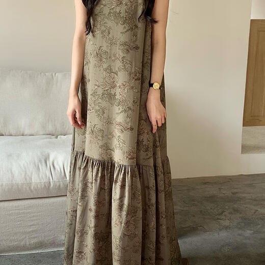 IOSN2025新款无袖连衣裙长裙睡裙女可外穿加长款女士背心裙御姐 8002背心裙红格子 均码 F裙长12590-150斤