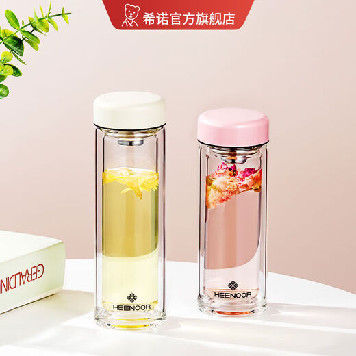 玻璃杯女士双层隔热办公室水杯小容量简约高颜值带滤网花茶杯 E6630黑色180ml礼盒包装