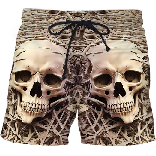 2024 summer casual shorts, personalized trendy skull 3D digital print, men's casual shorts STK1381 S 80-90Jin [Jin equals 0.5 kg]