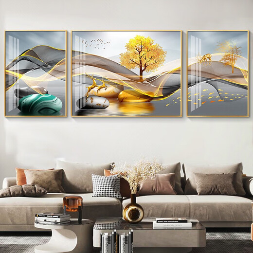 薇肤福禄轻奢客厅装饰画简约现代沙发背景墙挂画大气壁画山水画墙画 hj-3893-一帆风顺 适合两米以下沙发两侧30*50+中