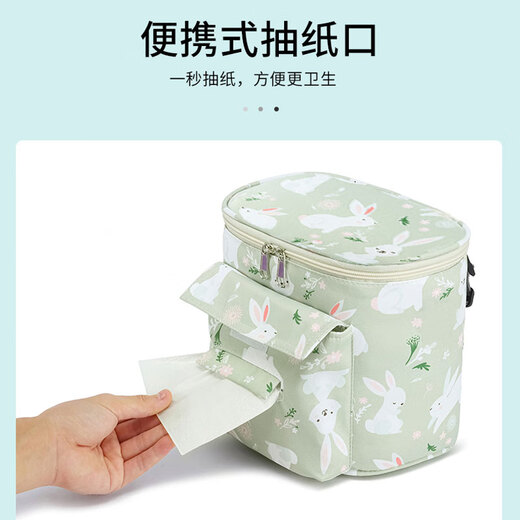 铂呐苓婴儿车挂包收纳袋便携外出妈咪包大容量多功能挂钩储物置物袋 推车收纳挂包 浅绿小兔