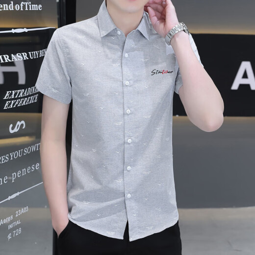 Yianta Snow Anta 2025 summer ice silk casual shirt men's top versatile short-sleeved hot-free fashion brand handsome shirt men 854 green 2XL 135-150Jin[Jin equals 0.5 kg]