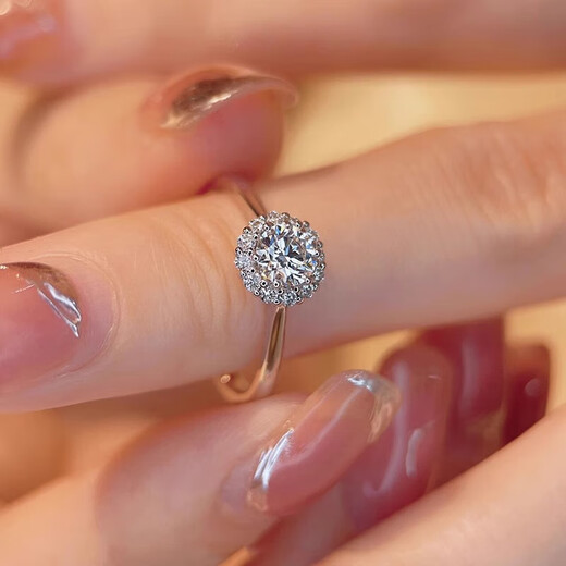 Pt950 Platinum Brilliant Star Moissanite Diamond Ring Female Wedding Ring Valentine's Day Gift for Girlfriend Brilliant Star Round Bag Bare Arm 30 Minutes - Light Luxury Model Close your mouth and you need to contact customer service/remark the circle number