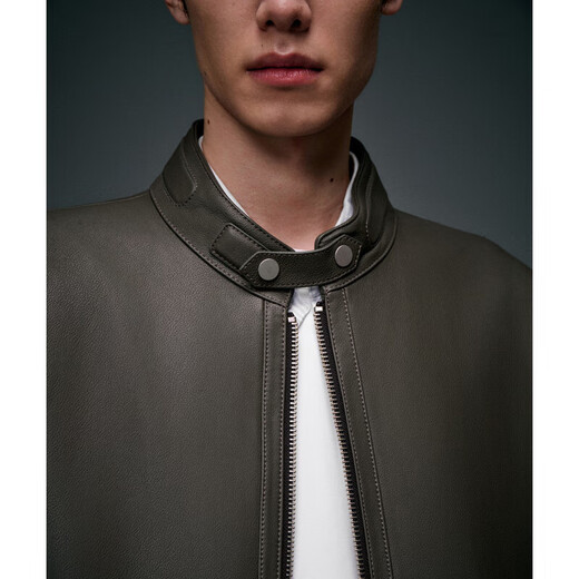 PEACEBIRD Men's Genuine Leather Jackets Stand Collar Jackets Men's Casual Quality Tops Trendy Winter Jackets Men's Green 1 (Fit) S