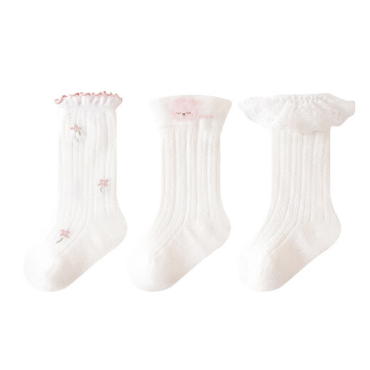 Three pairs of baby stockings mesh breathable girls lace socks Combed cotton boneless princess socks Calf socks A9738 3 pairs 6-December S