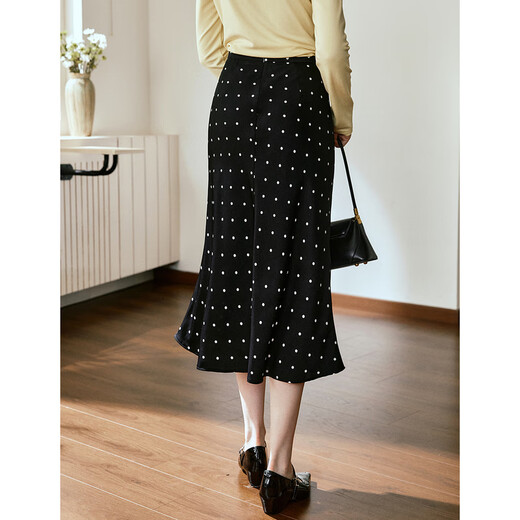 
Olrain A-line slim polka dot skirt women's autumn 2025 new high-waist slim mid-length skirt black and white polka dot L 165/72A/L