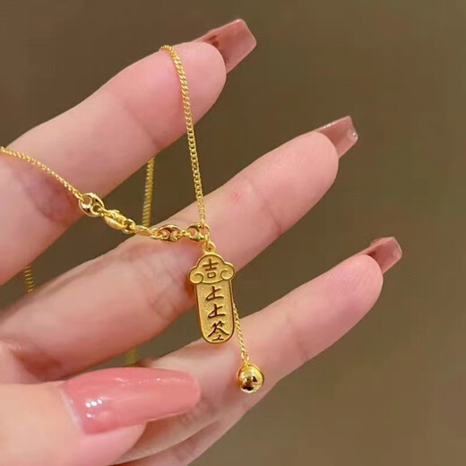 Aibana meets Lucky Sign 18K gold necklace with signed clavicle chain auspicious chain for girls as a gift, gold