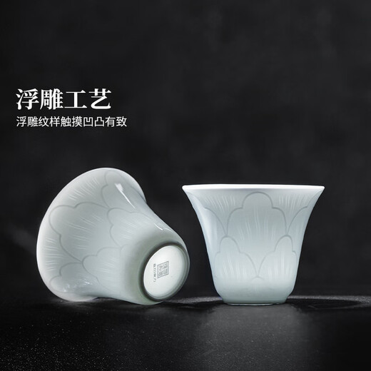 Jingdezhen (jdz) ceramic shadow green carved tea set complete set of Chinese covered bowl set for home office high-end National Day gifts employee benefits