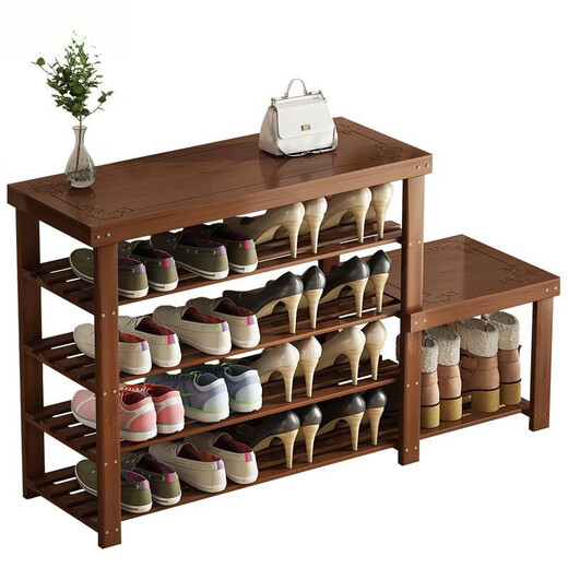 Splott Shoe Cabinet Changing Shoe Stool Door Can Sit At Home Door Shoe Rack Multi-Layer Household Solid Wood Porch Cabinet Storage Rack Carved Shoe Rack (Walnut Color) 4-Layer 80cm Widening and Thickening + Installation Tools