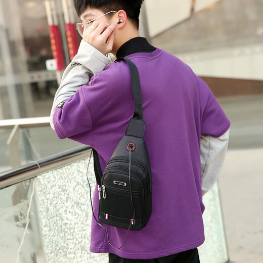 
New chest bag men's bag one-shoulder crossbody bag casual crossbody bag Oxford cloth chest cross bag trendy men's bag 9905 large plate black