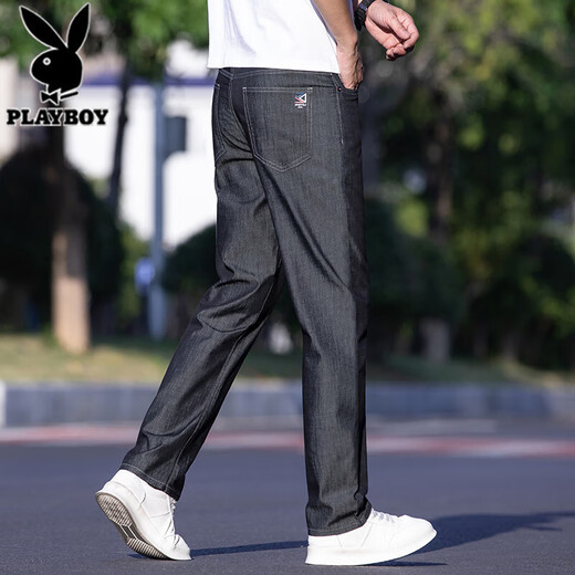 Jeans commerciaux haut de gamme Playboy pour un pantalon polyvalent en soie de glace droite lâche en ligne droite pour hommes pour hommes légèrement extensible 9763 glace bleu mince 31 (2 pieds 4) recommandée 120-130jin [Jin est égal à 0,5 kg]