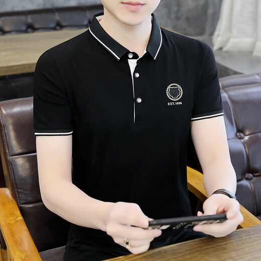 FJLT Light Luxury High-End Brand Camish Camiseta para hombres en verano NUEVA FANACIÓN NEGOLO DE ENTERA DE ENTRA CORTA NEGOCIO AL ARRIO F6628 (NEGRO) 3XL (recomendado 160-175 Jin [Jin equivale a 0.5 kg])