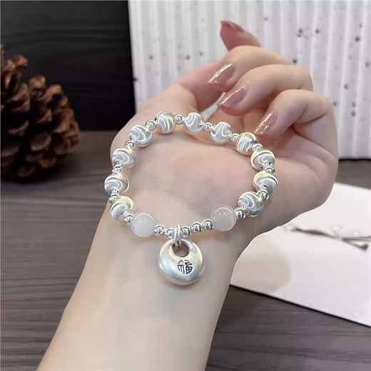 Laohuangxiang Pure Silver 999 Enamel Butterfly Sterling Silver Women's Half Bracelet Light Luxurious High-end Sweet Bracelet Gift Double-layer Broken Silver Pearl Bracelet