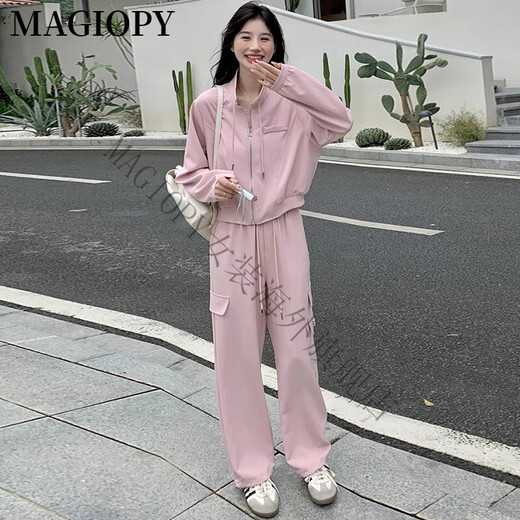 Magiopy International Luxury High-End-Marke Sweet Cool Casual Sports Set 2025 Frühling modisches Alter reduziert rosa Jacke Pink Zweiköpfige Set M (101-110jin [Jin Equals Equals gleich]))