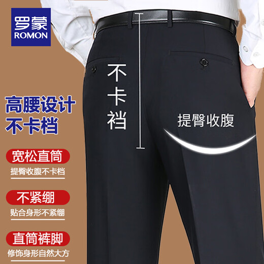 
Men's summer thin style middle-aged and elderly casual pants Daddy trousers Loose straight high waist men's suit pants Navy blue 9901 [Summer thin style] 29 [Wait circumference 2 feet 2]