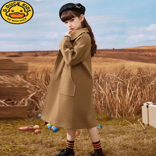 G.DUCKKIDS女童呢子外套加棉儿童毛呢大衣中长款秋冬新款大童洋气女孩学院风 奶茶色夹棉款 120 身高110-115cm年龄5-6岁