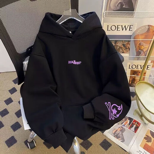 灿图美式加绒字母火焰刺绣连帽卫衣男秋冬季潮牌重磅上衣百搭外套情侣 白色 加绒 L 建议100斤到120斤