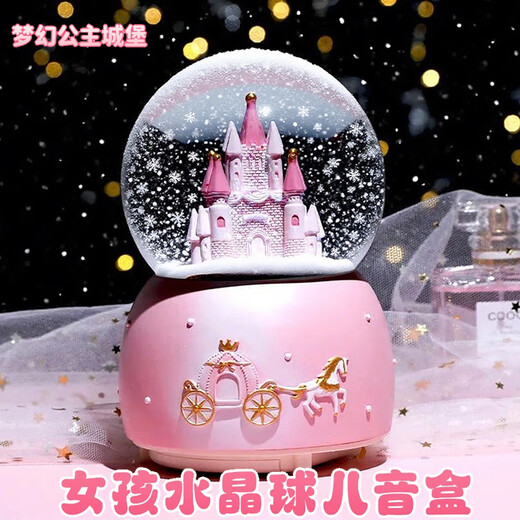 Bombshell Castle Unicorn Crystal Ball Music Box Children's Gift for Little Girls Music Box Toy Girl Birthday Gift Fairy Tale Castle Lights + Music + Hand-cranked Snowflakes