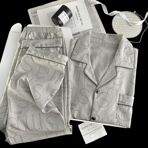 Sinnliche Wolke Baumwollpyjama Herren Frühlings-Strickjacke Langarm Langhose Lange Hose Cartoon Teenager Home Clothing Set K12532# Double Short 2XL Empfehlung 150-175