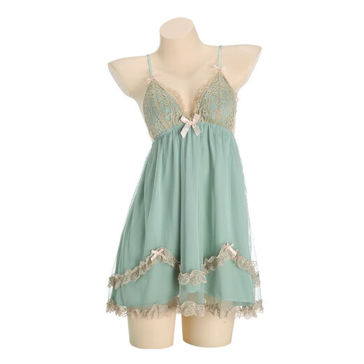 Douyin hottest pajamas for women with breast pads suspender nightgown French sexy pure lace mesh home clothing set P3886 shrimp powder (outer gown + belt) L