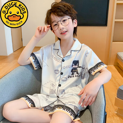 Harrow Little Yellow Enten Kinder-Pyjamas Jungen Sommereis Ice Seide dünne Kurzarmanzug Sommer Medium und große Jungen Cartoon Mode Heimkleidung Eis Seide Kurzarm G6624# Weiß Kuromi 170 Größe 18 [empfohlene Höhe 150-155 cm]