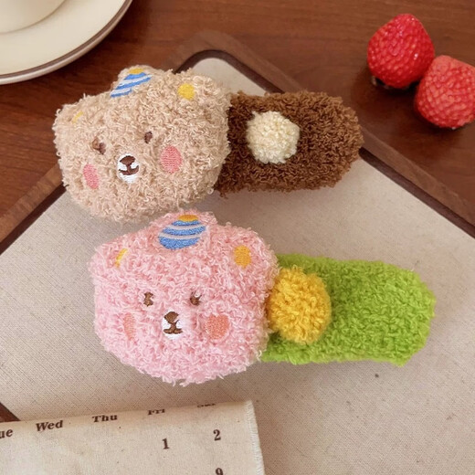 XPEL Plush Pudding Bear Clip Women's Autumn and Winter Large Duckbill Clip Headwear Side Bangs Hairpin Forehead Broken Hairpin Plush Bear Hairpin Set of 4 Approximately 13cm