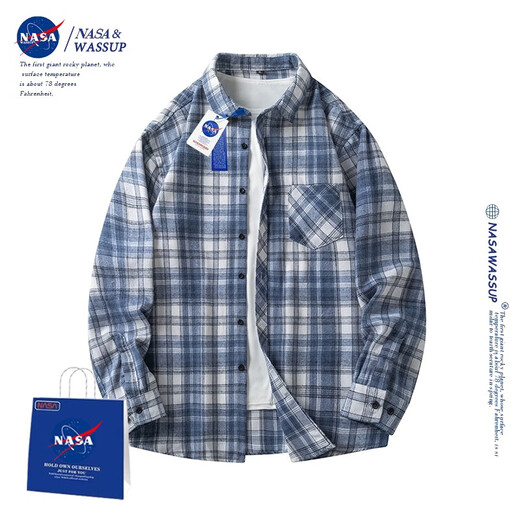 nasawassup official fashion brand co-branded shirt jacket men's autumn and winter Japanese plaid shirt trendy casual inner men's top white 2XL (recommended 130-150Jin [Jin equals 0.5 kg])