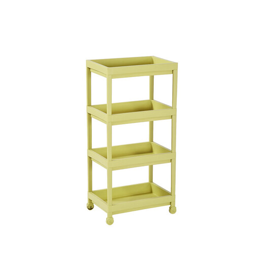 Enshousu full plastic PP material multi-functional storage rack bedroom living room kitchen wheeled storage rack yellow two-layer 9227