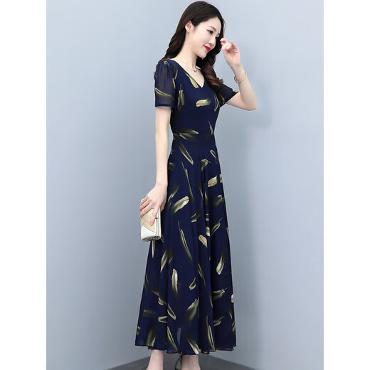 Vêtements d'été à la mode de Hengyuanxiang Mère et jeune robe en mousseline de mousseline 2025 Nouveaux vêtements pour femmes d'âge moyen Jupe à la mode de 40 ans 7373 White M (96-106jin [Jin est égal à 0,5 kg]))