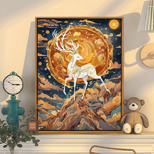 Drei-Akzent-Tiger Dunhuang Göttliches Tier neun farbiger Hirsche Digitalölmalerei 2024 Neues DIY-Farbmalerei handgemaltes Füllungs-Acrylmalerei