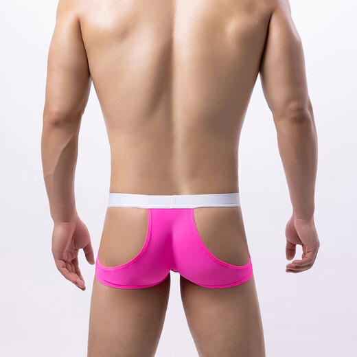 Men's leopard print double trousers, boys' low waist sexy thongs, pure and horny buttock lifting sexy hollowed-out t-trousers, red S90-110Jin[Jin equals 0.5 kg]