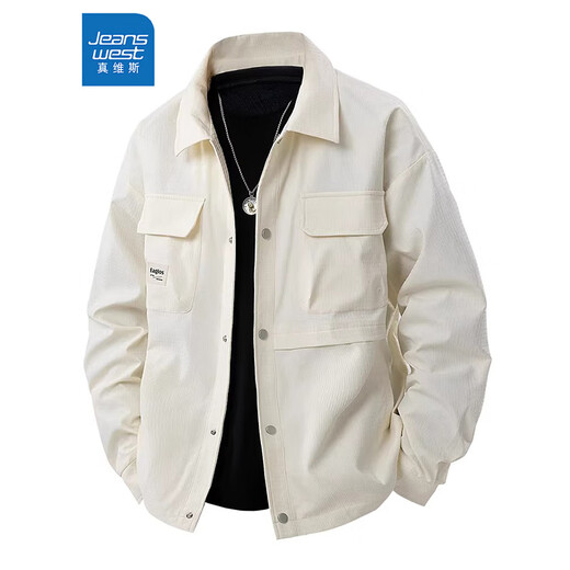 Jeanswest fat American lapel work jacket men's spring and autumn plus fat enlarged loose casual slim fat guy plus velvet jacket black regular 4XL recommended 190-210Jin Jin equals 0.5 kg