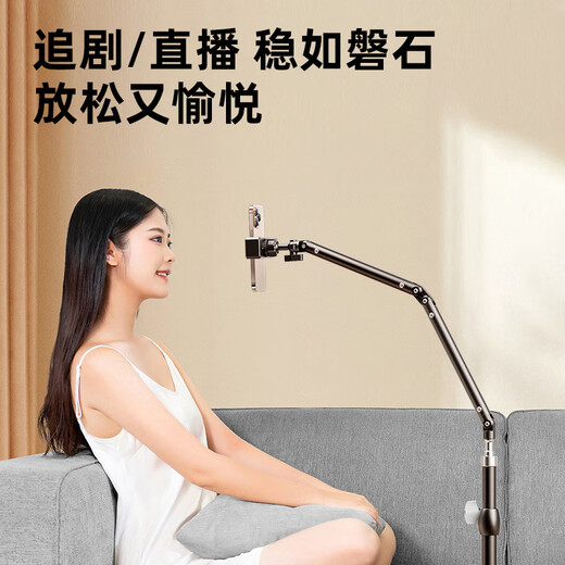 嘉柏兰手机支架落地直播支架懒人支架床头拍摄多功能俯拍可伸缩调节追剧拍视频万向支撑架 2.1米【碳素钢】手机夹+悬臂杆