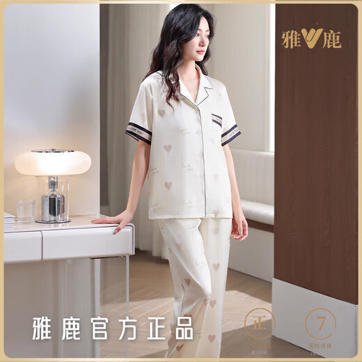雅鹿睡衣女夏季冰丝短袖长裤套装夏天薄款2025年新款感家居服 6626 M (建议穿着体重80-100斤)