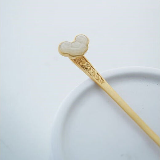 MHFDO Old Phoenix 999 Gold Inlaid Jade Chinese Style Ruyi Hairpin Female Ancient Style One-Word Hairpin Hairpin Full Blonde Gold Ruyi Hairpin