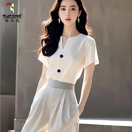 Palabra de mujeres con capas de carpintero y elegante camisa blanca de moda y camisa blanca a la moda pantalones grises de dos piezas de dos piezas + camisa blanca M [sugerir 95jin [Jin equivale a 0.5 kg] -105jin [Jin equivale a 0.5 kg]]